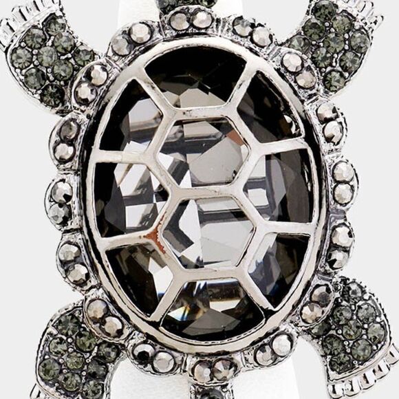 Turtle Black Crystal Rhinestone Pave Stretch Ring NWT - Picture 3 of 5